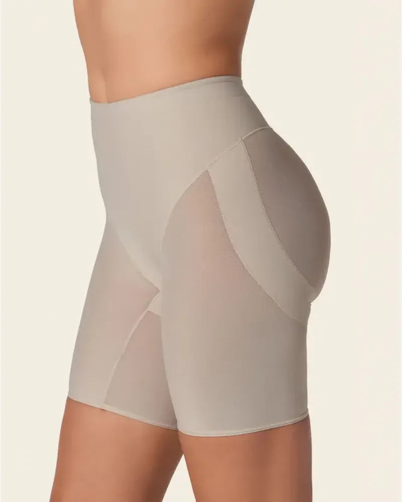 High-waisted shaping shorts with pleated center seam and elastic band